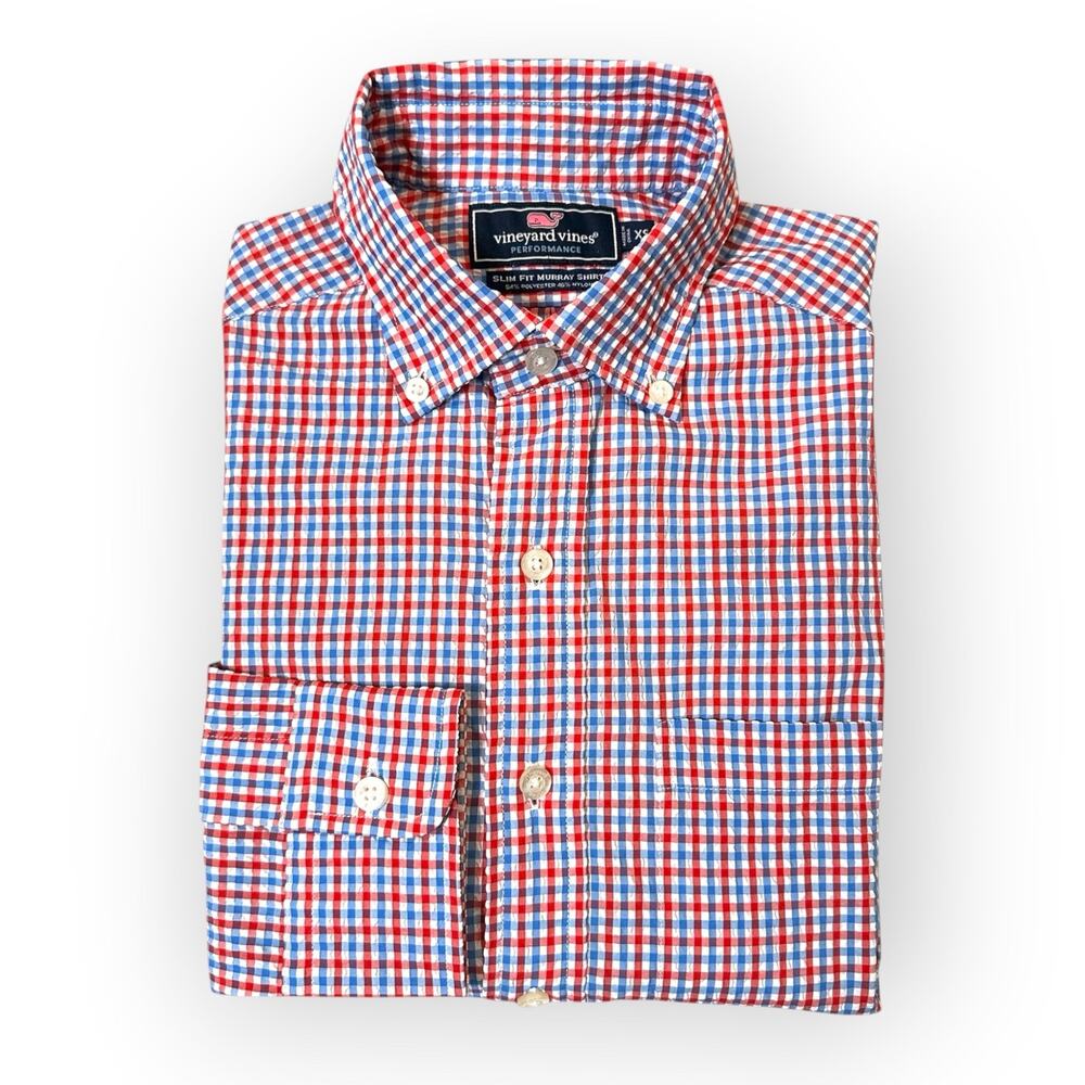 Vineyard Vines Performance Seersucker Gingham Featherweight Shirt, Size XS, Red
